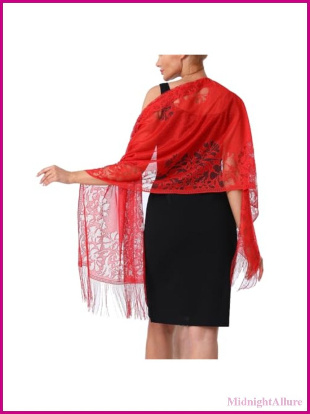 Soft Floral Lace Shawl Wrap with Fringe for Wedding